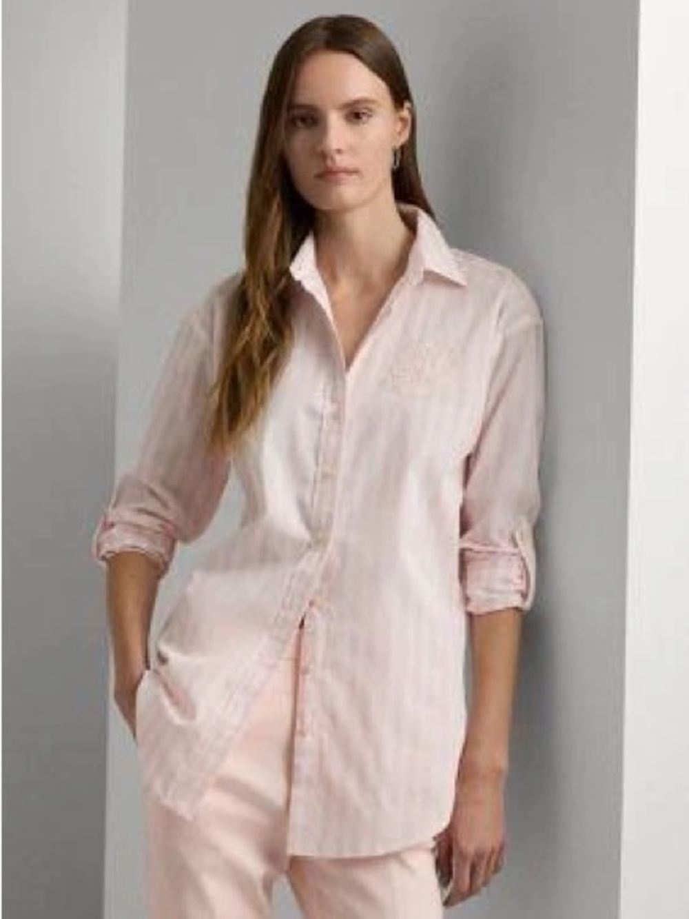 Lauren Ralph Lauren Oversize Striped Cotton Broadcloth Shirt msrp$145